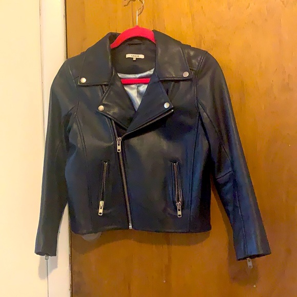 🎱 Ganni Passion Leather Biker Jacket Midnight EUC 34 XS 🎱 - Picture 5 of 9